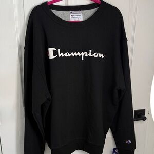 Champion Black Crewneck with White Script Logo